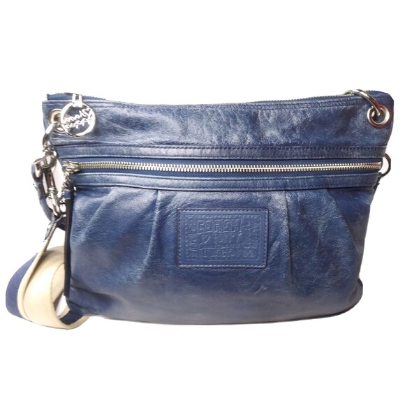 Coach 17048 Poppy Blue Glazed Leather Crossbody Shoulder Bag Purse VINTAGE - Picture 1 of 11